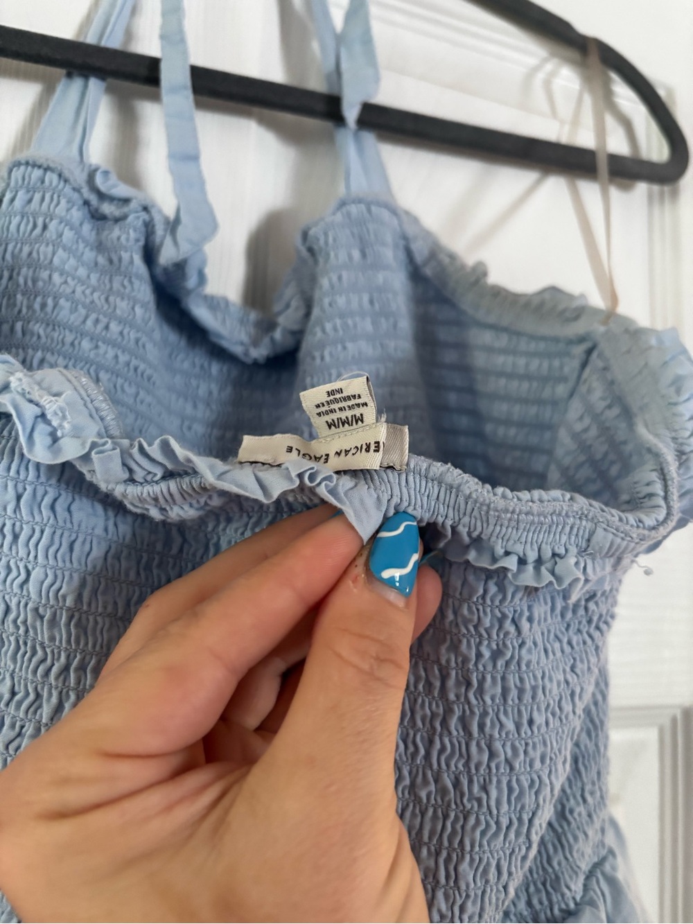 American Eagle Light Blue Tiered Eyelet Halter Dress - Picture 5 of 5